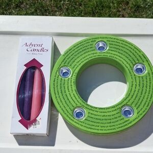 Advent Candles Set with Green Scripture Wreath Candle Holder